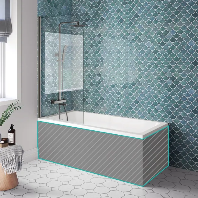 Antigua 1500x750 Keyhole Shower Bath & 6mm Easy Clean Brushed Gunmetal Bath Screen