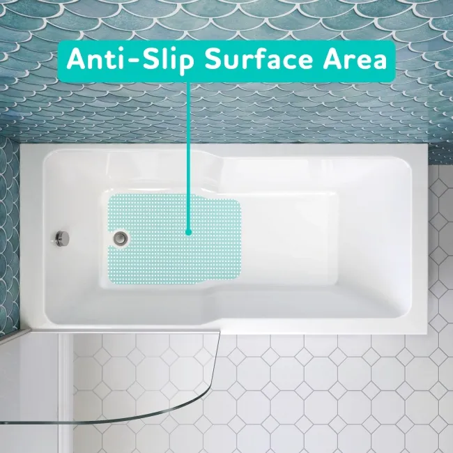 Antigua 1500x750 Keyhole Shower Bath & 6mm Easy Clean Brushed Gunmetal Bath Screen
