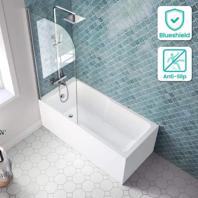 Antigua 1600x750 Keyhole Shower Bath & 6mm Easy Clean Chrome Bath Screen