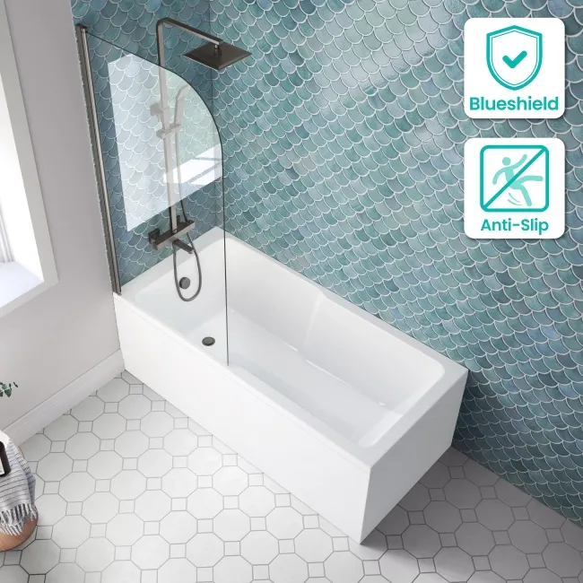 Antigua 1600x750 Keyhole Shower Bath & 6mm Easy Clean Brushed Gunmetal Bath Screen