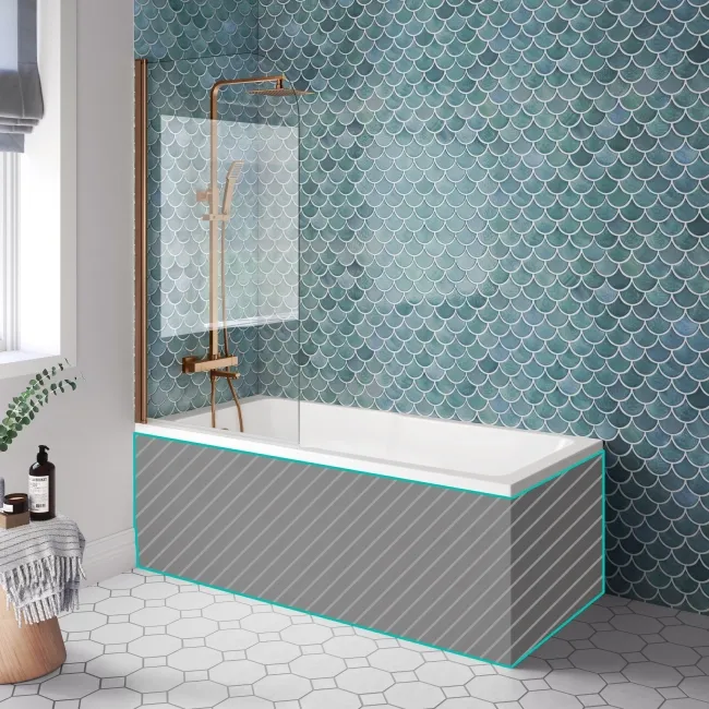 Antigua 1600x750 Keyhole Shower Bath & 6mm Easy Clean Brushed Copper Bath Screen