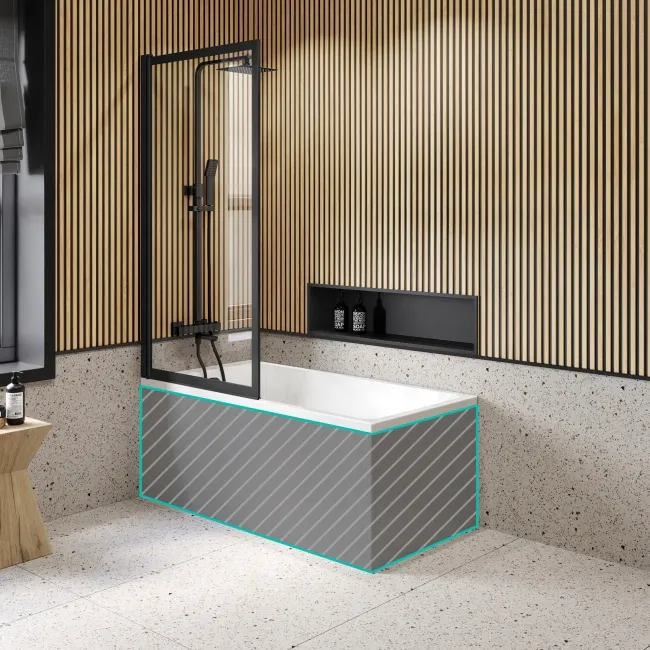Witney 1400x700 Square Shower Bath & Premium 8mm Easy Clean Matt Black Framed Bath Screen