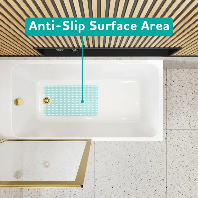 Witney 1400x700 Square Shower Bath & Premium 8mm Easy Clean Brushed Brass Framed Bath Screen