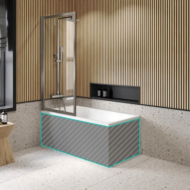 Witney 1400x700 Square Shower Bath & Premium 8mm Easy Clean Brushed Gunmetal Framed Bath Screen