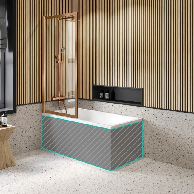 Witney 1400x700 Square Shower Bath & Premium 8mm Easy Clean Brushed Copper Framed Bath Screen