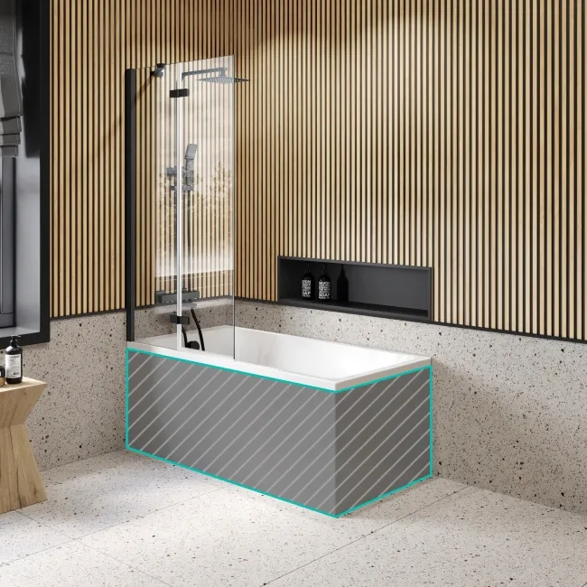 Witney 1400x700 Square Shower Bath & 6mm Easy Clean Matt Black Folding Bath Screen