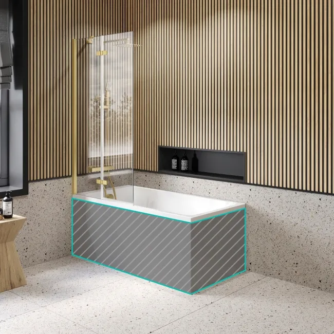 Witney 1400x700 Square Shower Bath & 6mm Easy Clean Brushed Brass Folding Bath Screen