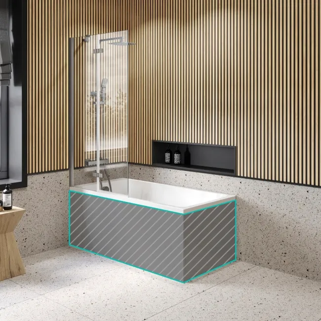 Witney 1400x700 Square Shower Bath & 6mm Easy Clean Brushed Gunmetal Folding Bath Screen