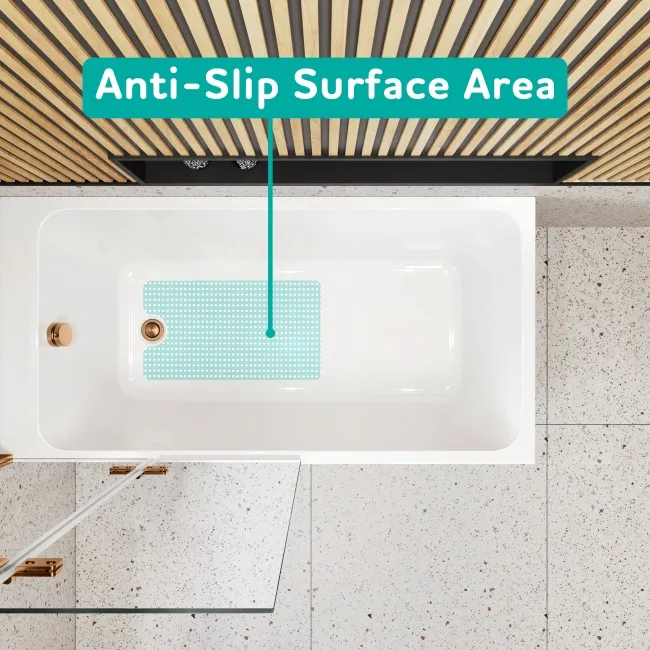Witney 1400x700 Square Shower Bath & 6mm Easy Clean Brushed Copper Folding Bath Screen