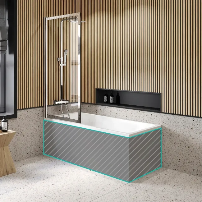 Witney 1500x700 Square Shower Bath & Premium 8mm Easy Clean Chrome Framed Bath Screen