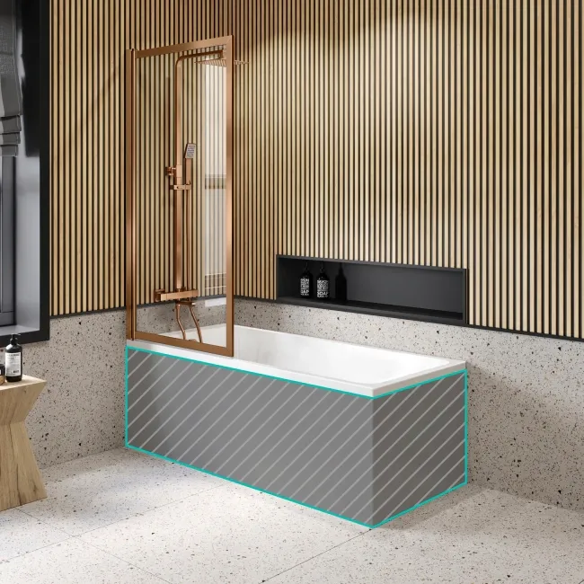 Witney 1500x700 Square Shower Bath & Premium 8mm Easy Clean Brushed Copper Framed Bath Screen