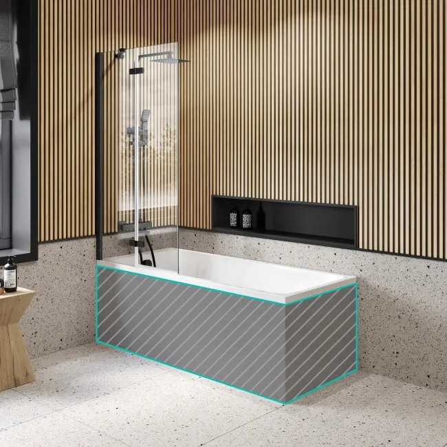 Witney 1500x700 Square Shower Bath & 6mm Easy Clean Matt Black Folding Bath Screen