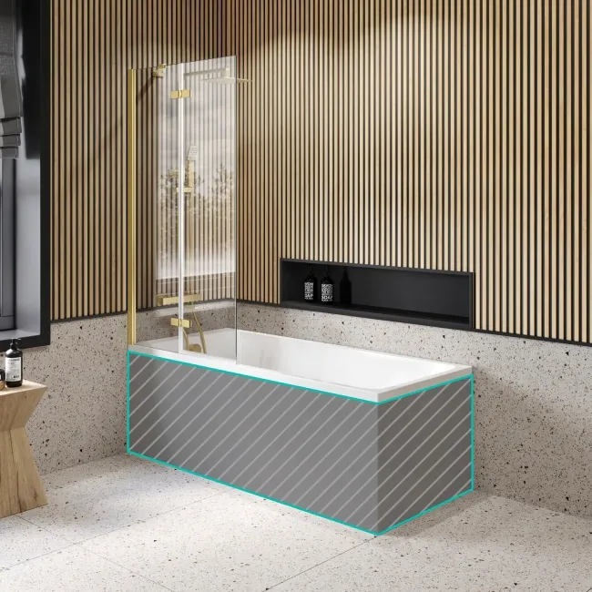 Witney 1500x700 Square Shower Bath & 6mm Easy Clean Brushed Brass Folding Bath Screen