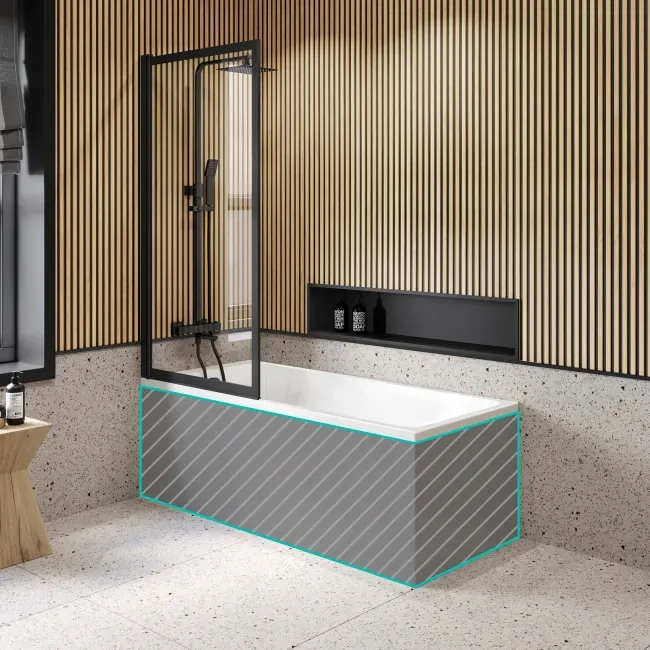 Witney 1600x700 Square Shower Bath & Premium 8mm Easy Clean Matt Black Framed Bath Screen