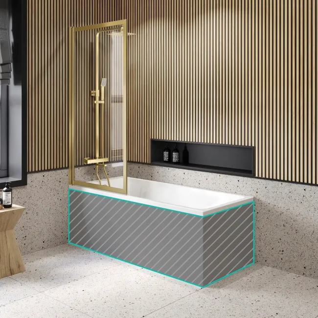 Witney 1600x700 Square Shower Bath & Premium 8mm Easy Clean Brushed Brass Framed Bath Screen
