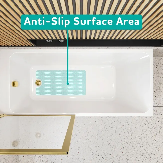 Witney 1600x700 Square Shower Bath & Premium 8mm Easy Clean Brushed Brass Framed Bath Screen