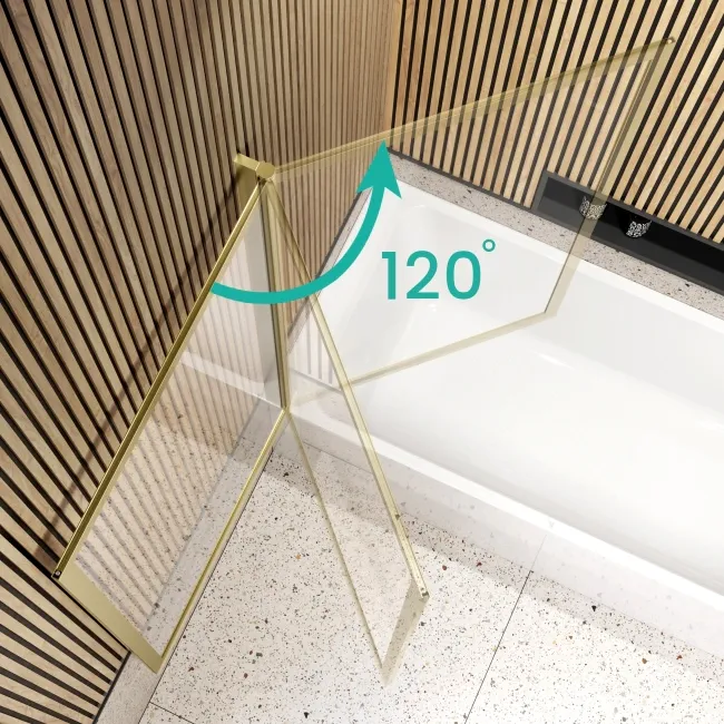 Witney 1600x700 Square Shower Bath & Premium 8mm Easy Clean Brushed Brass Framed Bath Screen