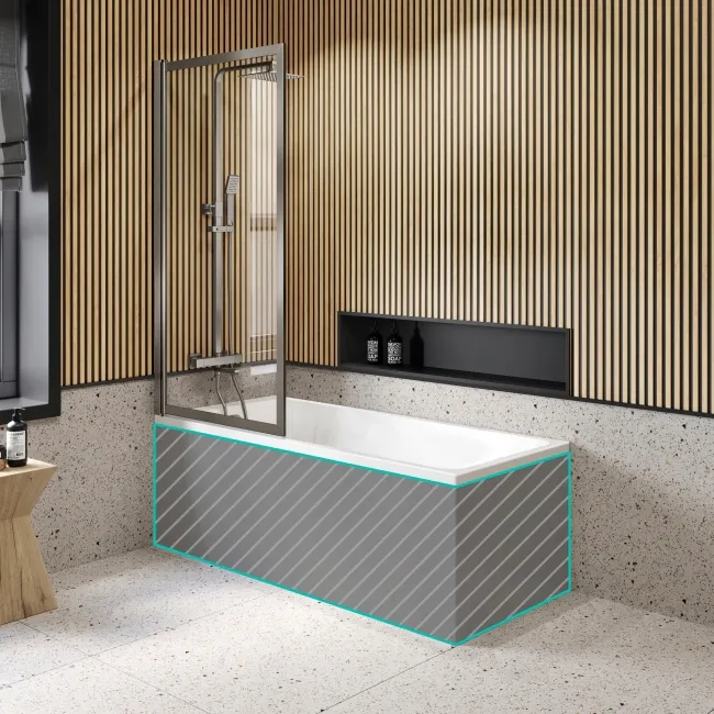 Witney 1600x700 Square Shower Bath & Premium 8mm Easy Clean Brushed Gunmetal Framed Bath Screen