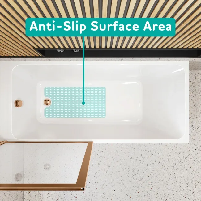 Witney 1600x700 Square Shower Bath & Premium 8mm Easy Clean Brushed Copper Framed Bath Screen