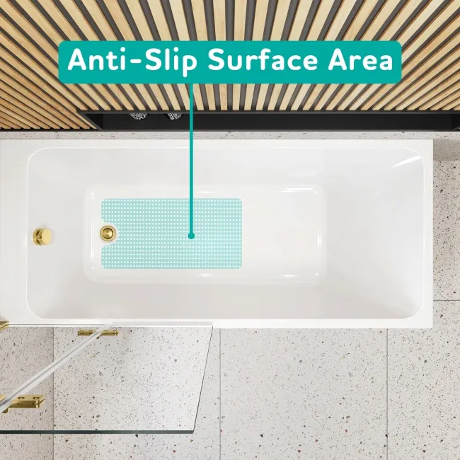 Witney 1600x700 Square Shower Bath & 6mm Easy Clean Brushed Brass Folding Bath Screen