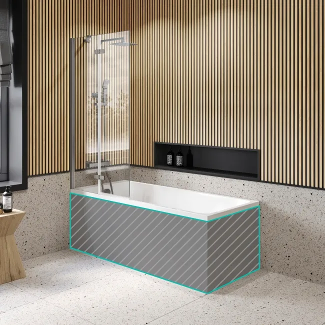 Witney 1600x700 Square Shower Bath & 6mm Easy Clean Brushed Gunmetal Folding Bath Screen