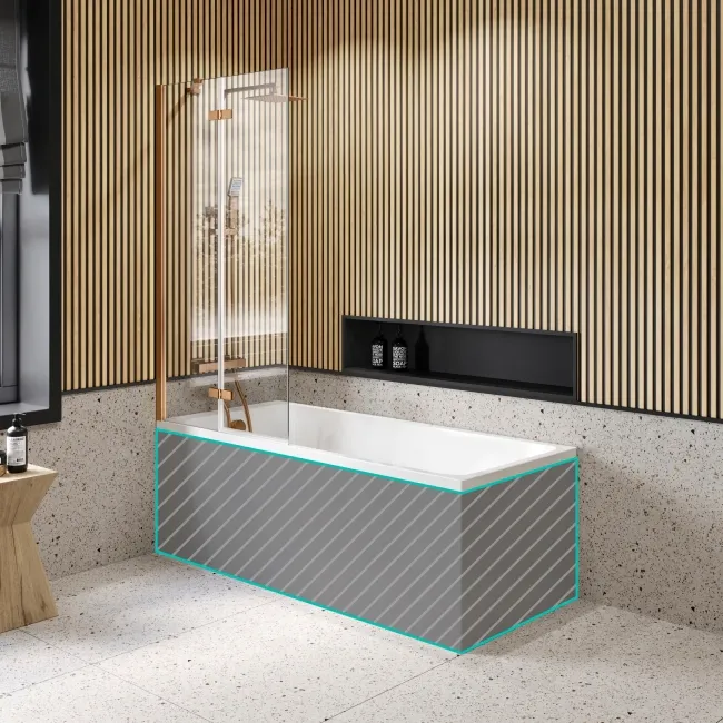 Witney 1600x700 Square Shower Bath & 6mm Easy Clean Brushed Copper Folding Bath Screen