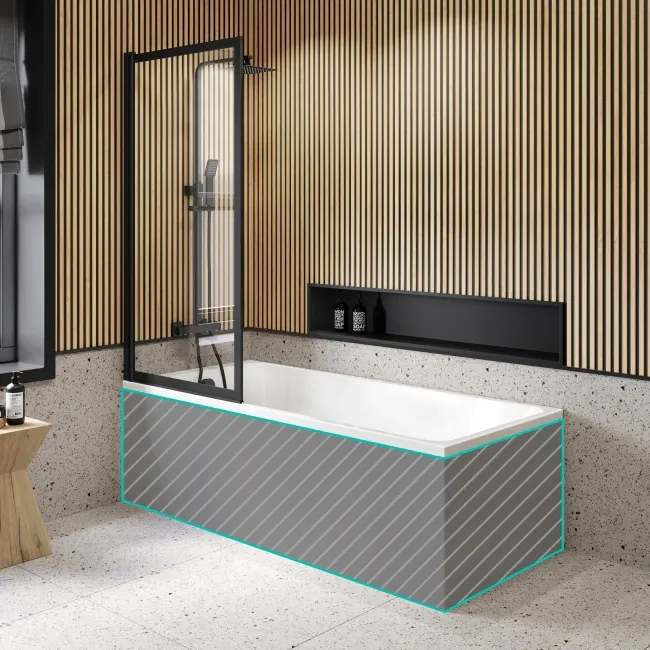 Witney 1700x700 Square Shower Bath & Premium 8mm Easy Clean Matt Black Framed Bath Screen