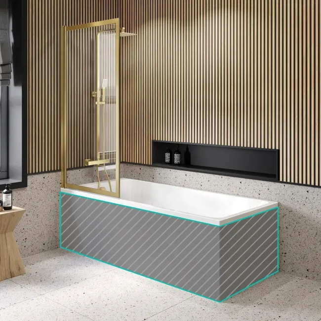 Witney 1700x700 Square Shower Bath & Premium 8mm Easy Clean Brushed Brass Framed Bath Screen