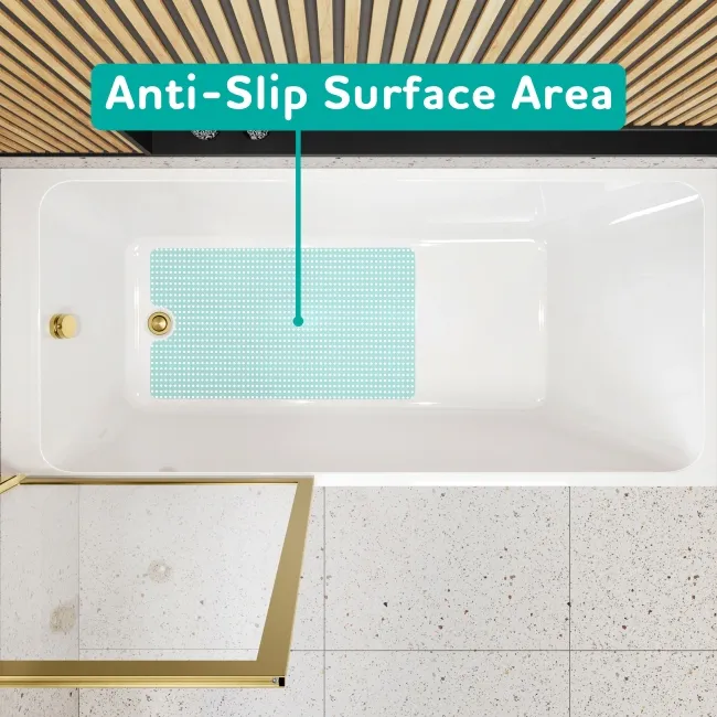 Witney 1700x700 Square Shower Bath & Premium 8mm Easy Clean Brushed Brass Framed Bath Screen