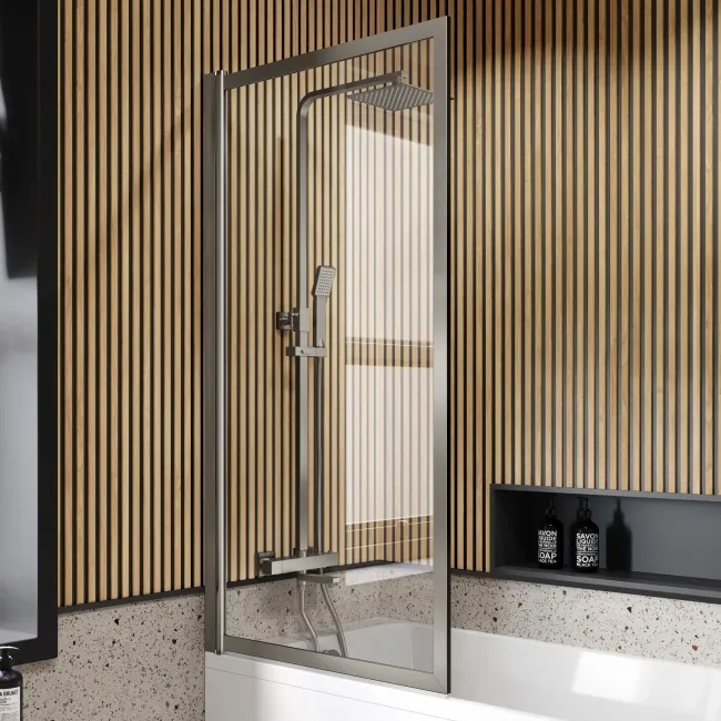 Witney 1700x700 Square Shower Bath & Premium 8mm Easy Clean Brushed Gunmetal Framed Bath Screen