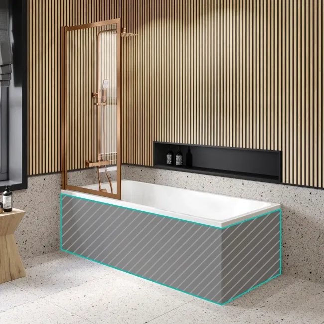 Witney 1700x700 Square Shower Bath & Premium 8mm Easy Clean Brushed Copper Framed Bath Screen