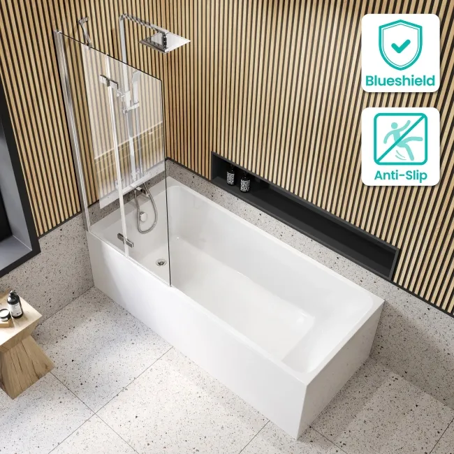 Witney 1700x700 Square Shower Bath & 6mm Easy Clean Chrome Folding Bath Screen