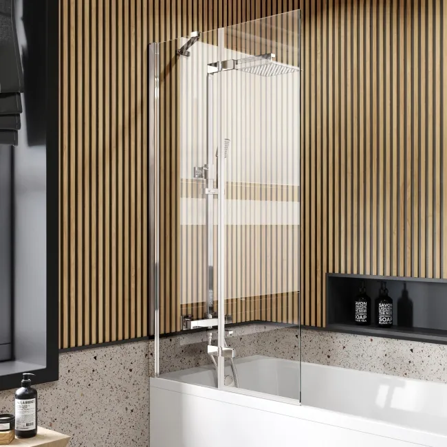Witney 1700x700 Square Shower Bath & 6mm Easy Clean Chrome Folding Bath Screen