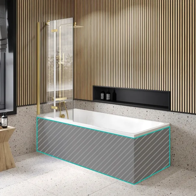 Witney 1700x700 Square Shower Bath & 6mm Easy Clean Brushed Brass Folding Bath Screen