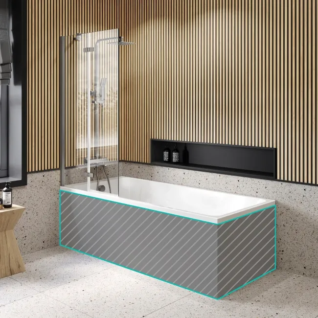 Witney 1700x700 Square Shower Bath & 6mm Easy Clean Brushed Gunmetal Folding Bath Screen