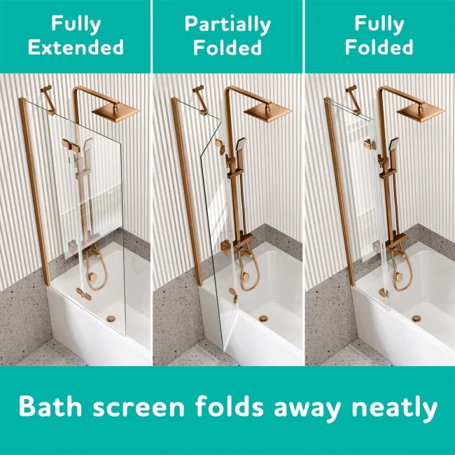Witney 1700x700 Square Shower Bath & 6mm Easy Clean Brushed Copper Folding Bath Screen