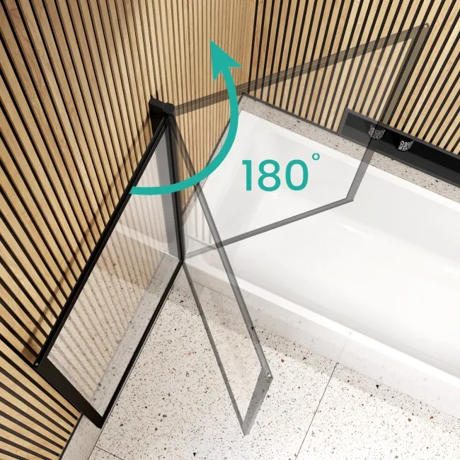 Witney 1800x800 Square Shower Bath & Premium 8mm Easy Clean Matt Black Framed Bath Screen