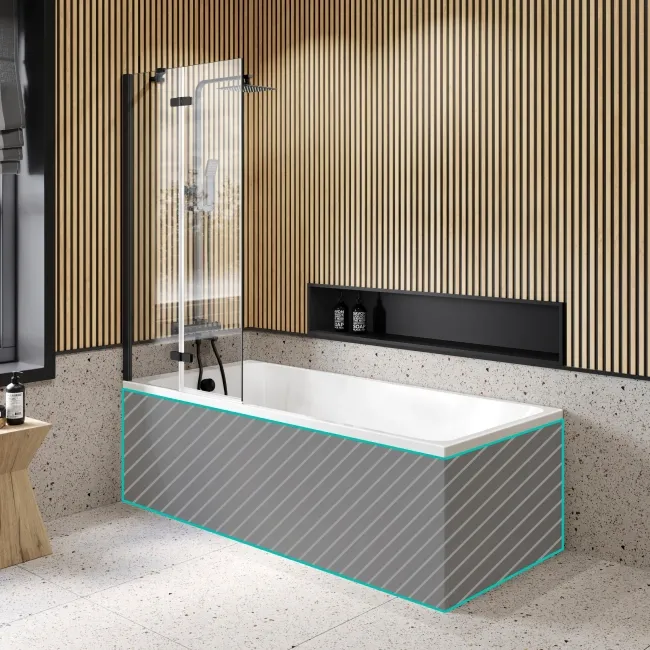 Witney 1800x800 Square Shower Bath & 6mm Easy Clean Matt Black Folding Bath Screen