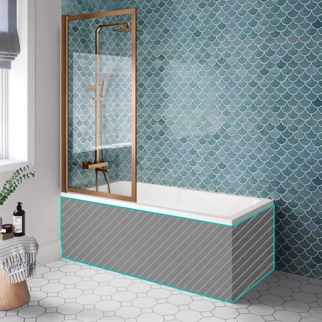 Antigua 1500x750 Keyhole Shower Bath & Premium 8mm Easy Clean Brushed Copper Framed Bath Screen
