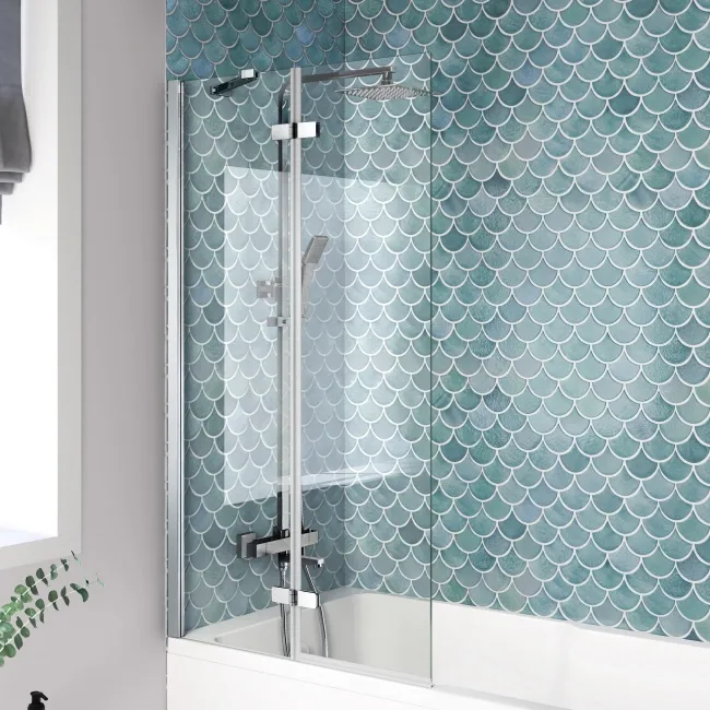 Antigua 1500x750 Keyhole Shower Bath & 6mm Easy Clean Chrome Folding Bath Screen