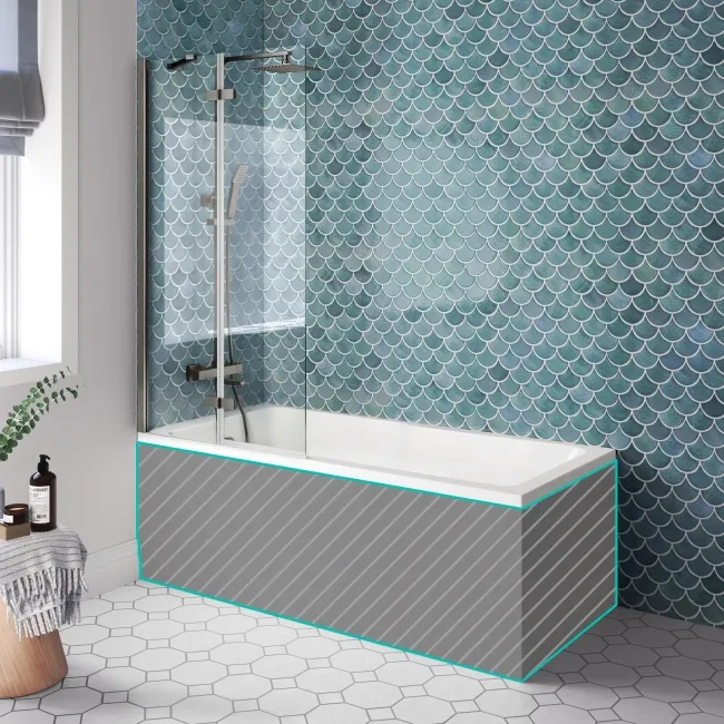 Antigua 1500x750 Keyhole Shower Bath & 6mm Easy Clean Brushed Gunmetal Folding Bath Screen