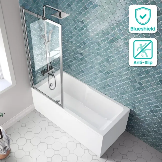 Antigua 1600x750 Keyhole Shower Bath & Premium 8mm Easy Clean Chrome Framed Bath Screen