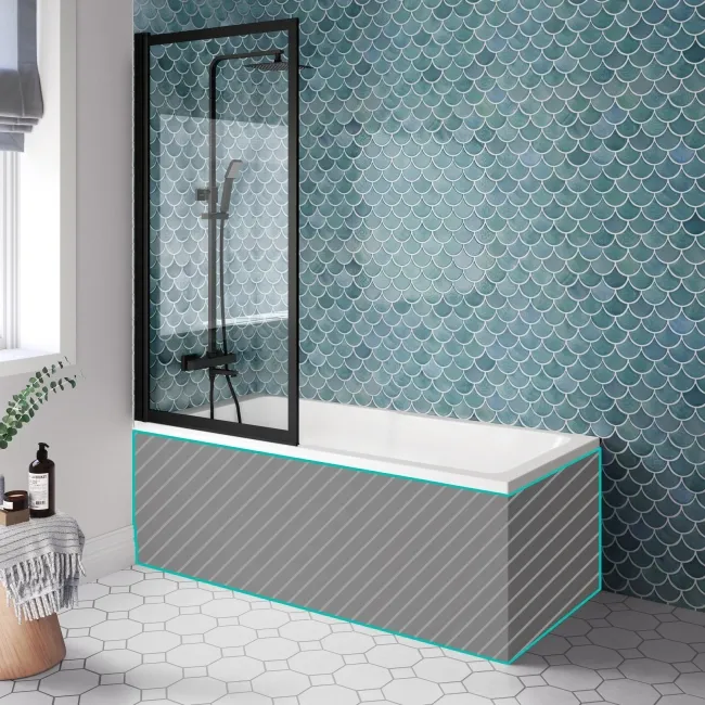 Antigua 1600x750 Keyhole Shower Bath & Premium 8mm Easy Clean Matt Black Framed Bath Screen