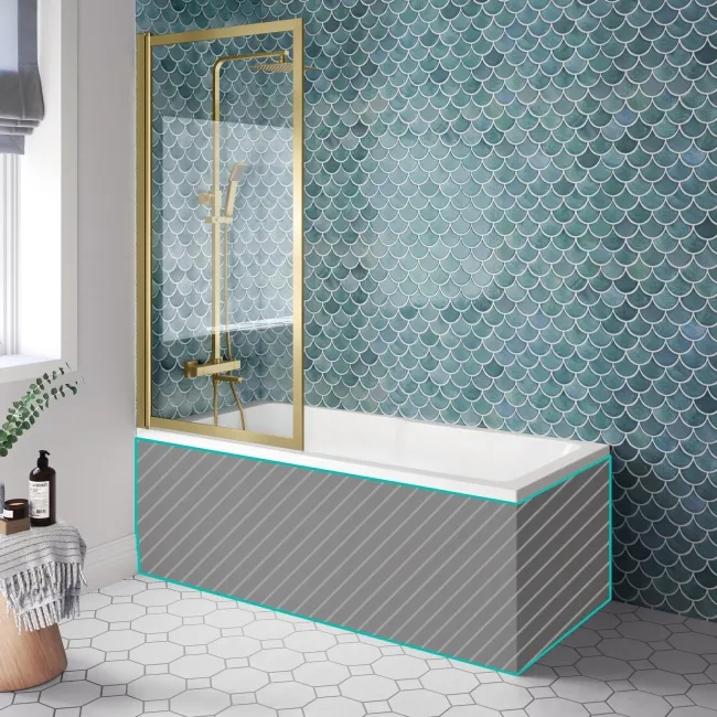 Antigua 1600x750 Keyhole Shower Bath & Premium 8mm Easy Clean Brushed Brass Framed Bath Screen