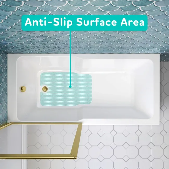 Antigua 1600x750 Keyhole Shower Bath & Premium 8mm Easy Clean Brushed Brass Framed Bath Screen