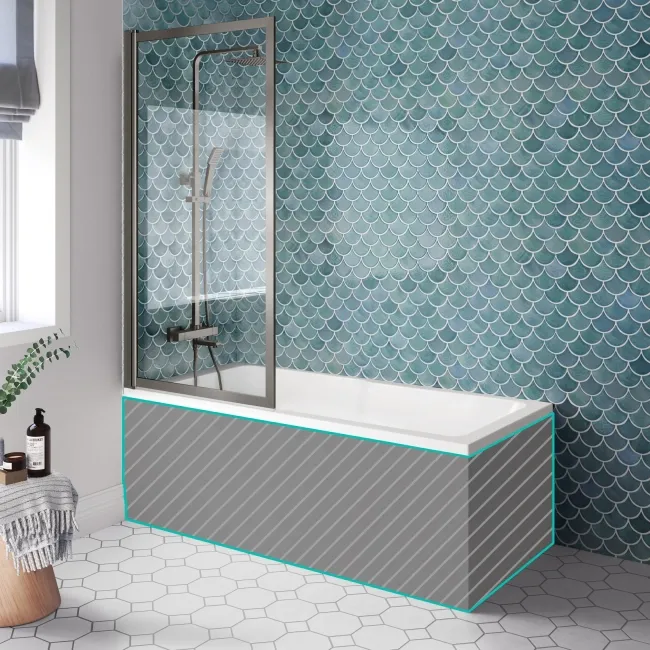 Antigua 1600x750 Keyhole Shower Bath & Premium 8mm Easy Clean Brushed Gunmetal Framed Bath Screen