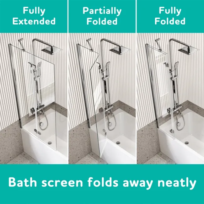 Antigua 1600x750 Keyhole Shower Bath & 6mm Easy Clean Chrome Folding Bath Screen