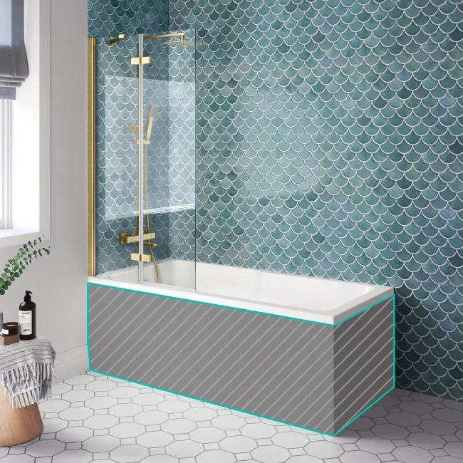 Antigua 1600x750 Keyhole Shower Bath & 6mm Easy Clean Brushed Brass Folding Bath Screen