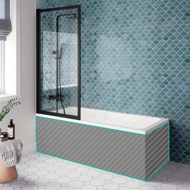 Antigua 1700x750 Keyhole Shower Bath & Premium 8mm Easy Clean Matt Black Framed Bath Screen
