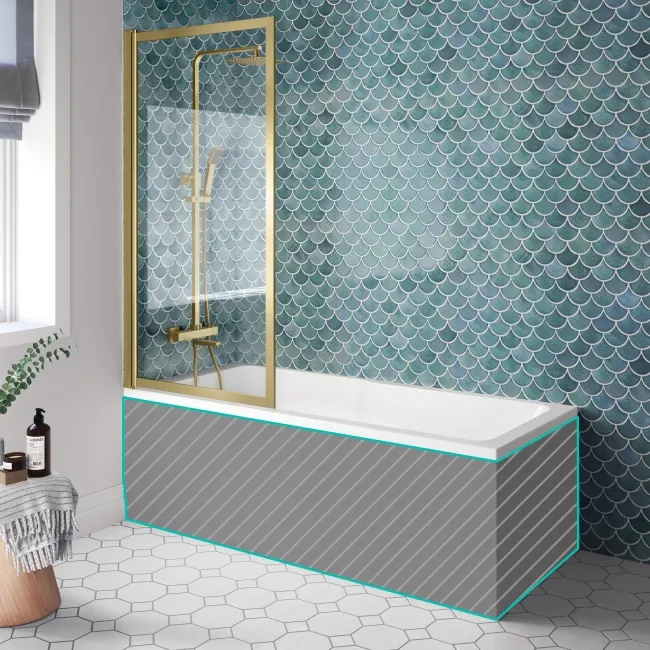 Antigua 1700x750 Keyhole Shower Bath & Premium 8mm Easy Clean Brushed Brass Framed Bath Screen